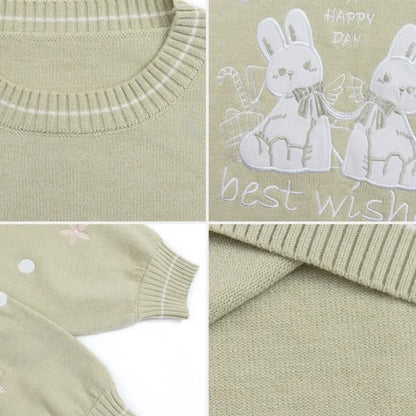 Green Rabbit Knit Long Sleeve Sweater