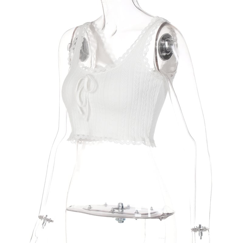 Lace Patchwork Bow Tank Top