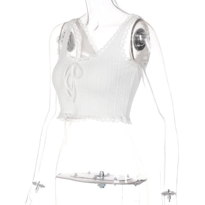 Lace Patchwork Bow Tank Top