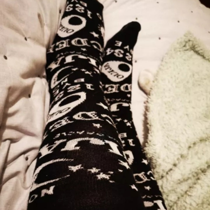 Cute Black Ouija Board Magic Star Moon Print Socks Punk Goth Aesthetic Casual E-Girl Kawaii Korean Japanese Harajuku