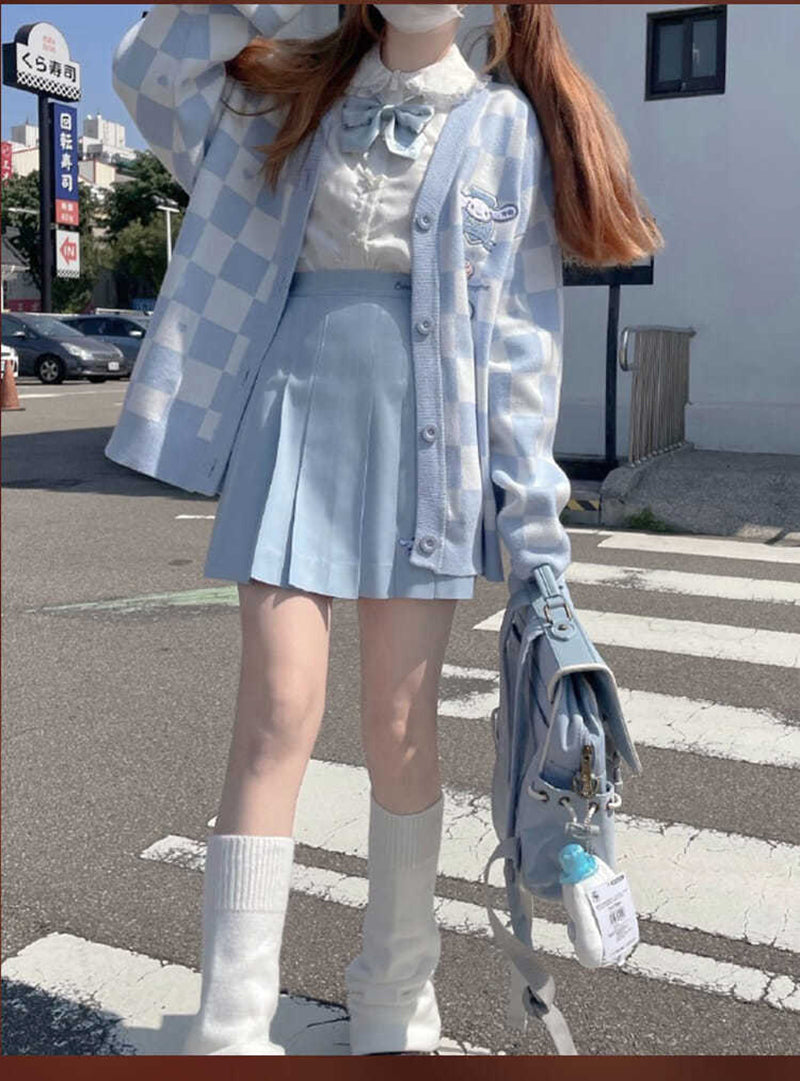 Japanese Anime Embroidery Checkboard Sweater