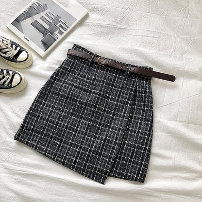 Cute Plaid Irregular Sweet High Waisted A-line Mini Skirt Vintage Autumn Casual School Girl E-Girl Kawaii Korean Japanese Harajuku Retro Streetwear