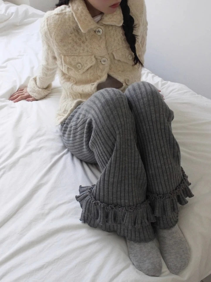Grey Pleated Layer Knit Pants