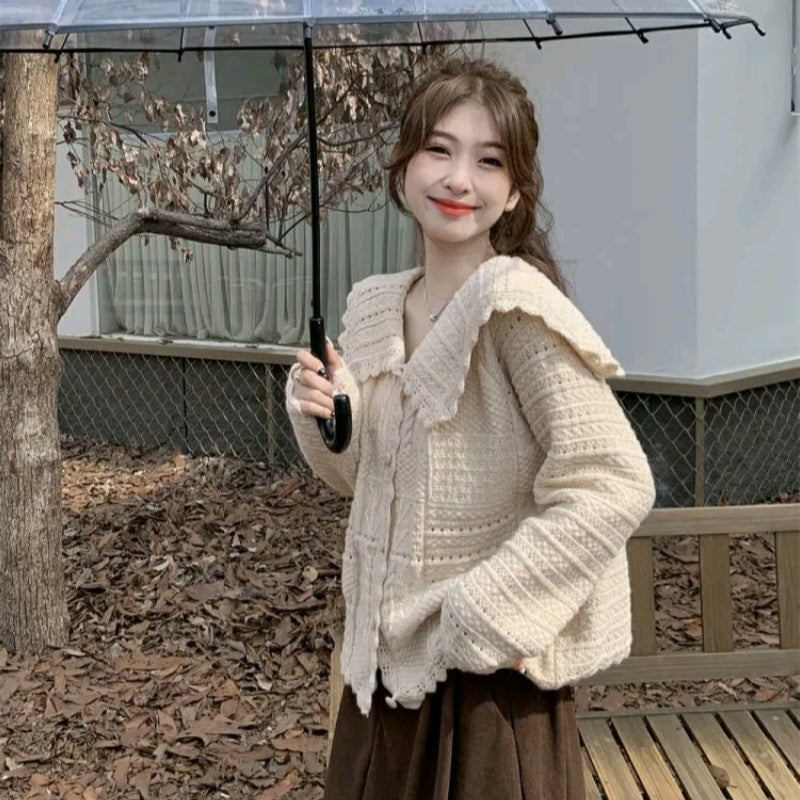 Preppy Turn Down Collar Sweater