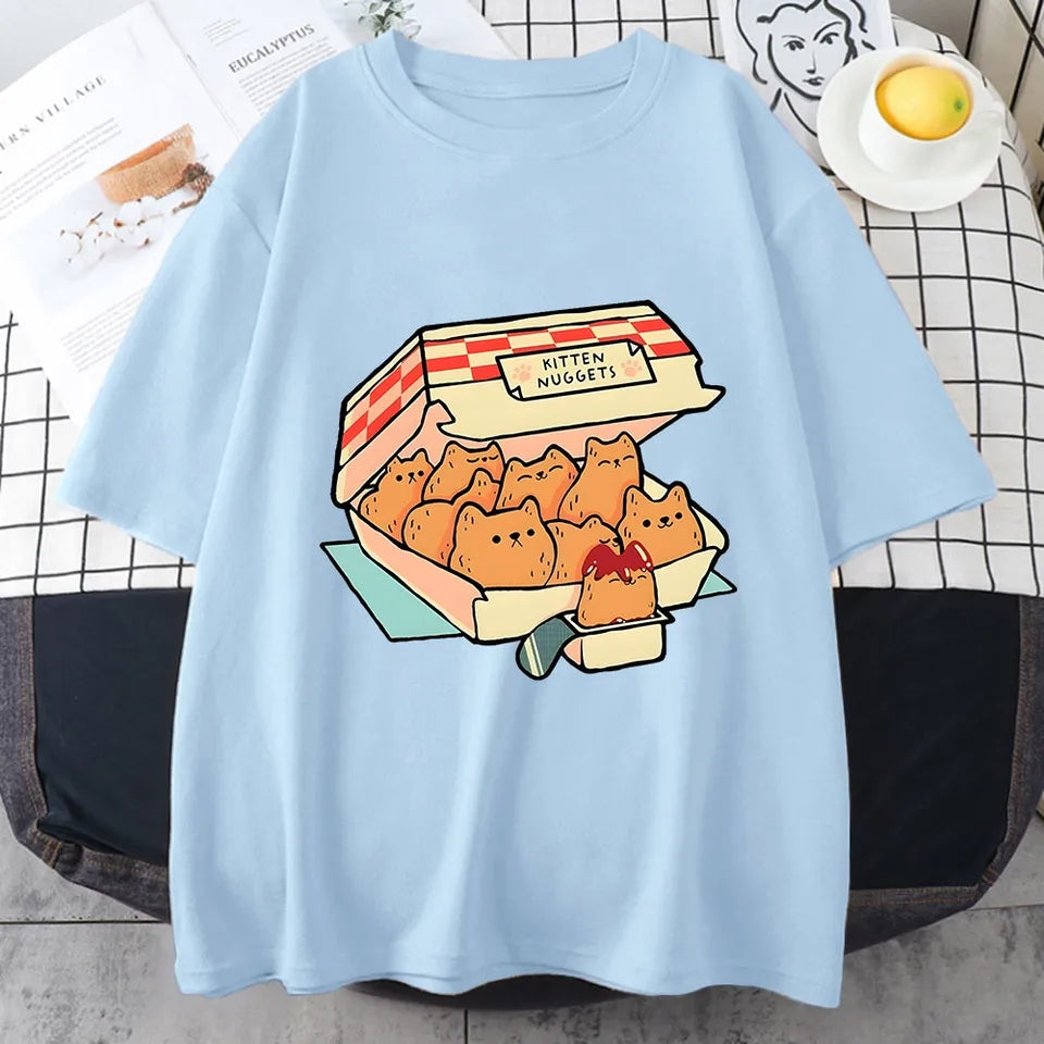 Kitten Nugget Print Short Sleeve T-shirt