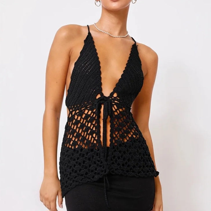 Crochet Front Tie Up Backless Vest