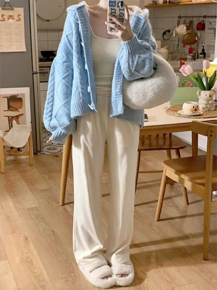 Blue Knit Loose Cardigan