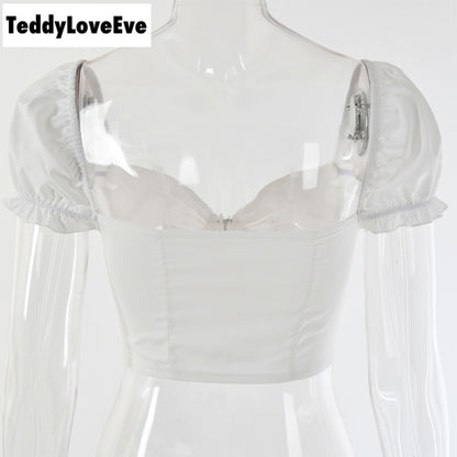 Cute Sexy V Neck Corset Backless Summer Zipper Beach Crop Shirt Tee T-shirt E-Girl Kawaii Korean Japanese Harajuku Chinese Retro Streetwear Aesthetic