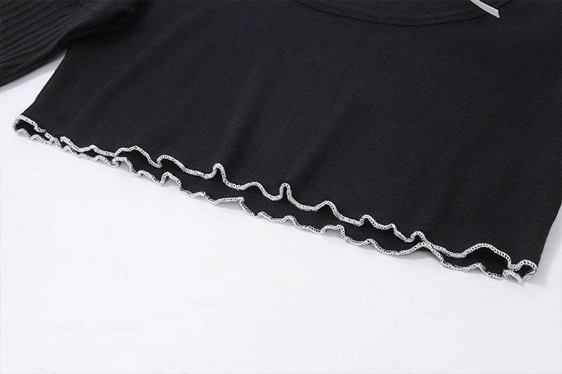 Bow Knit Square Neck Long Sleeve Top