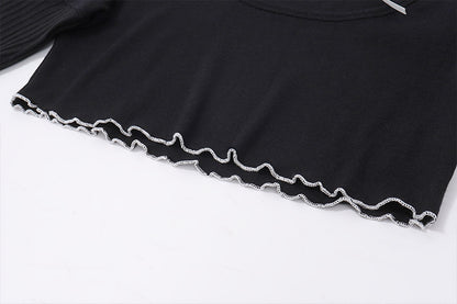 Bow Knit Square Neck Long Sleeve Top