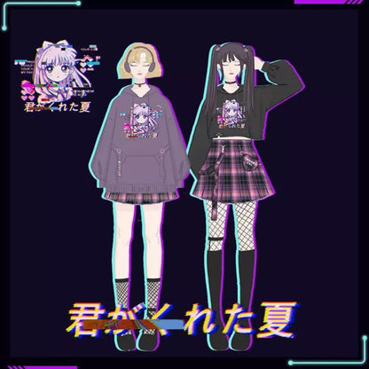 Anime Girl Cartoon Print Graphic Hoodie Long Sleeve Sweatshirt Sweater Pullover Causal Punk Goth E-Girl Kawaii Korean Japanese Harajuku Streetwear