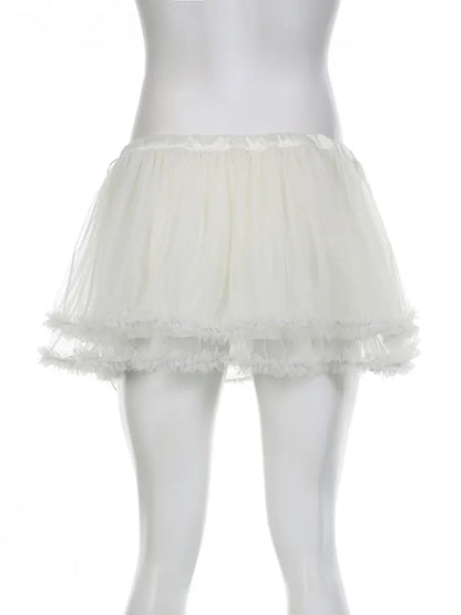 White Mesh Ruffle Mini Skirt