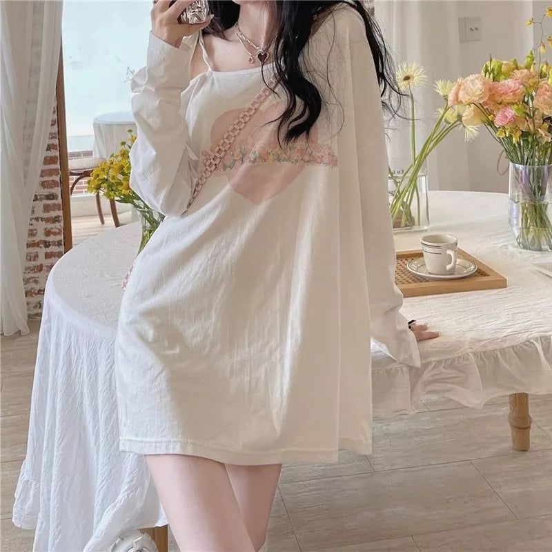 Sweet Japanese Anime Off Shoulder Lace Up Long Sleeve Shirt
