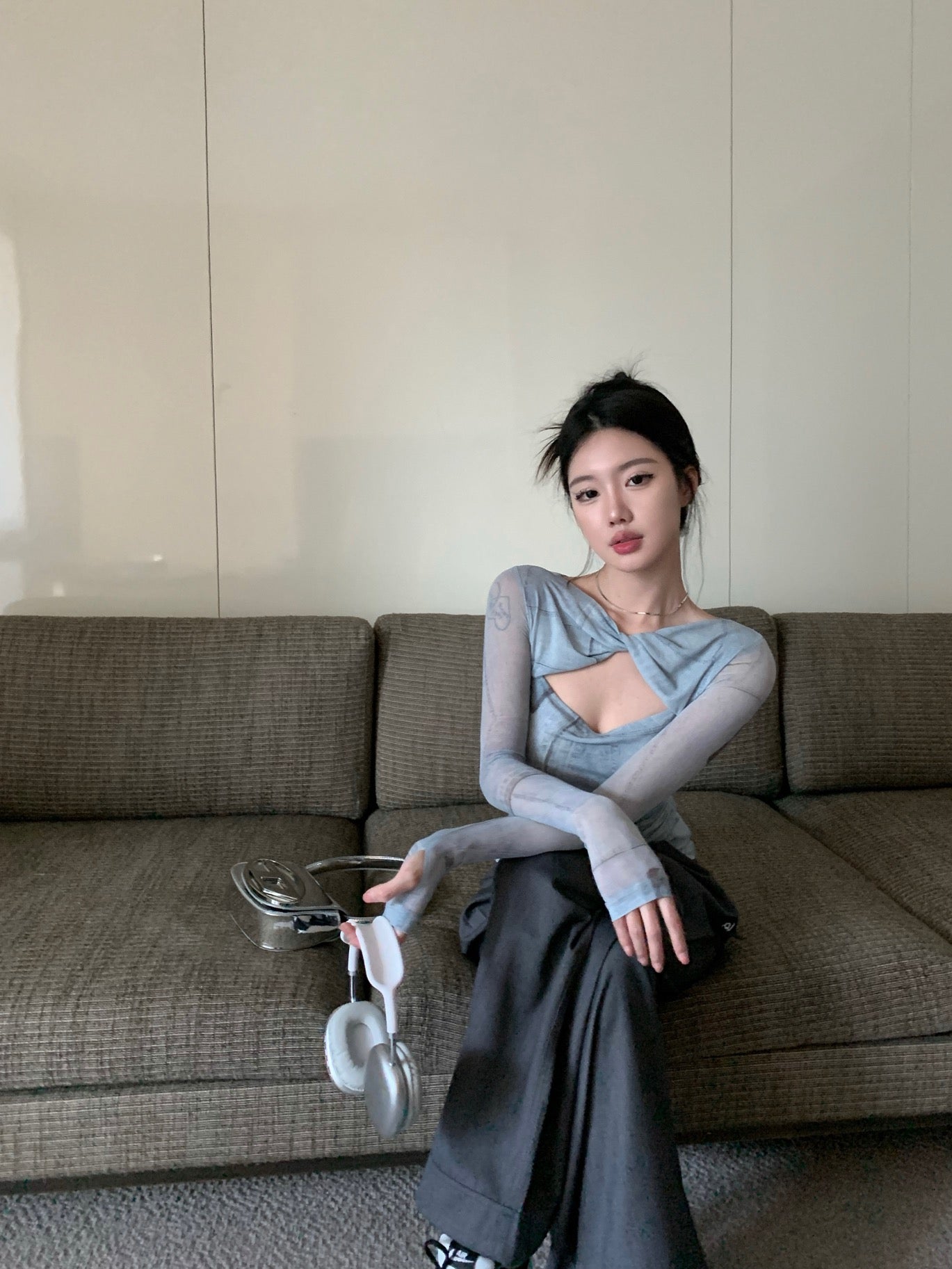 Blue Dye Mesh Long Sleeve Shirt