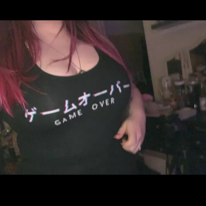 Cute Black Kanji Game Over Vaporwave Crop Top Tank Sleeveless Shirt Aesthetic Casual E-Girl Kawaii Korean Japanese Harajuku