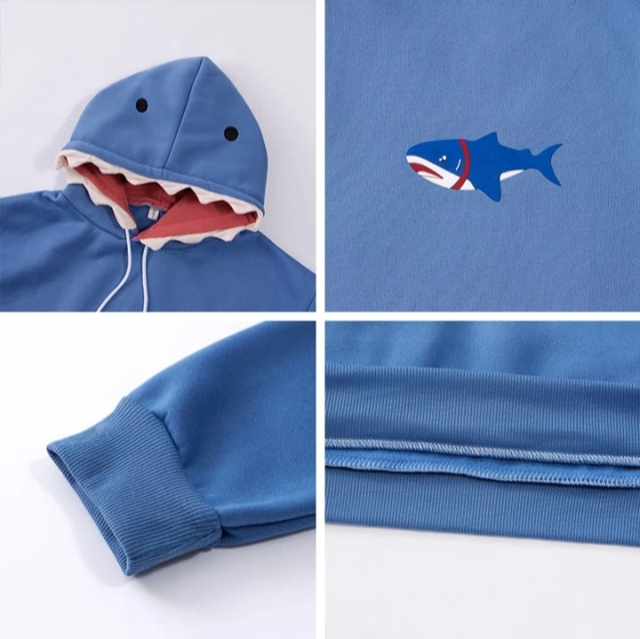 Cute Funny Shark Cartoon Patchwork Oversize Hoodie Sweatshirt Long Sleeve Pullover Aesthetic Casual E-Girl Kawaii Korean Japanese Harajuku