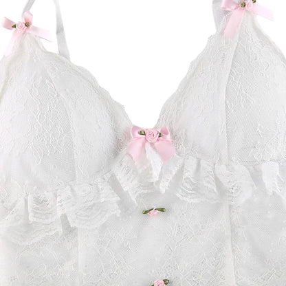 White Lace Bow Sheer Corset Top