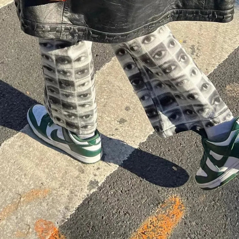 Graffiti Eye Print High Waist Pants
