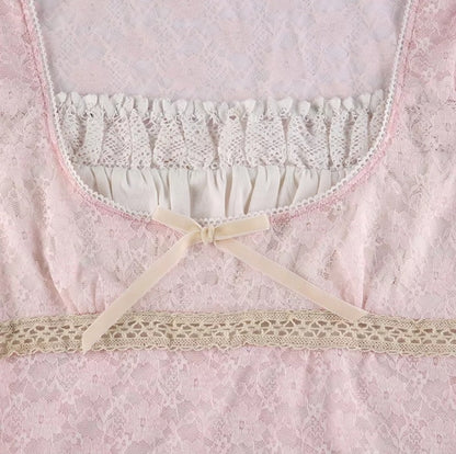 Cute Sweet Pink Lace Trim Short Sleeve Shirt Crop Top Summer Aesthetic Casual E-Girl Kawaii Korean Japanese Harajuku