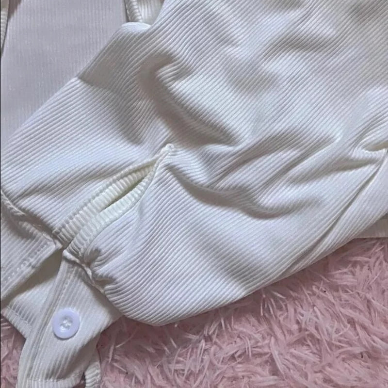Cute Sweet White Lace Up Loose Cropped Long Sleeve Shirt Cardigan Pullover Aesthetic Casual Summer E-Girl Kawaii Korean Japanese Harajuku