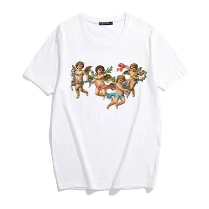 Cute 90s Angel Art Cartoon Print Short Sleeve T-shirt Vintage Punk Aesthetic Casual Summer E-Girl Kawaii Korean Japanese Haraju