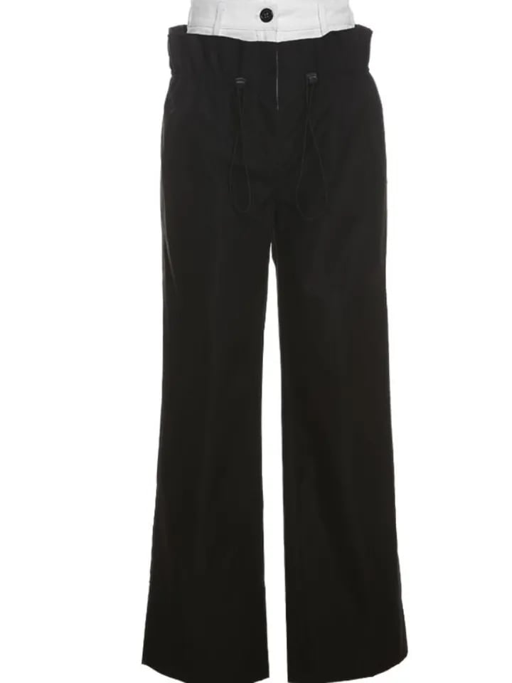 Patchwork High Waist Wide Leg Cargo Pants
