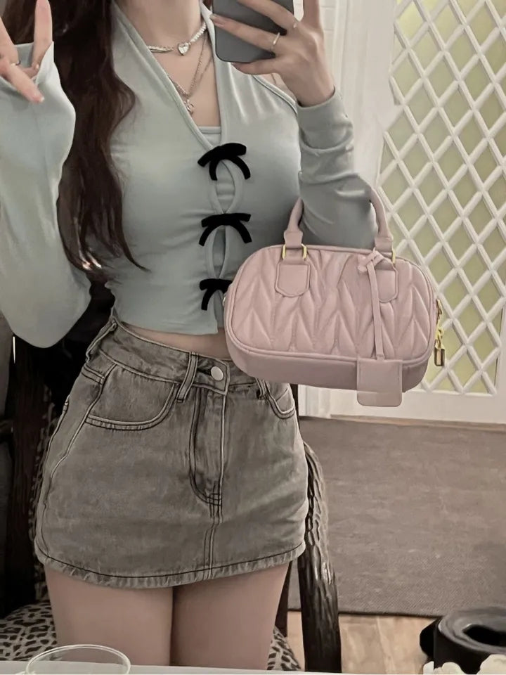 Bow Off Shoulder Long Sleeve Top