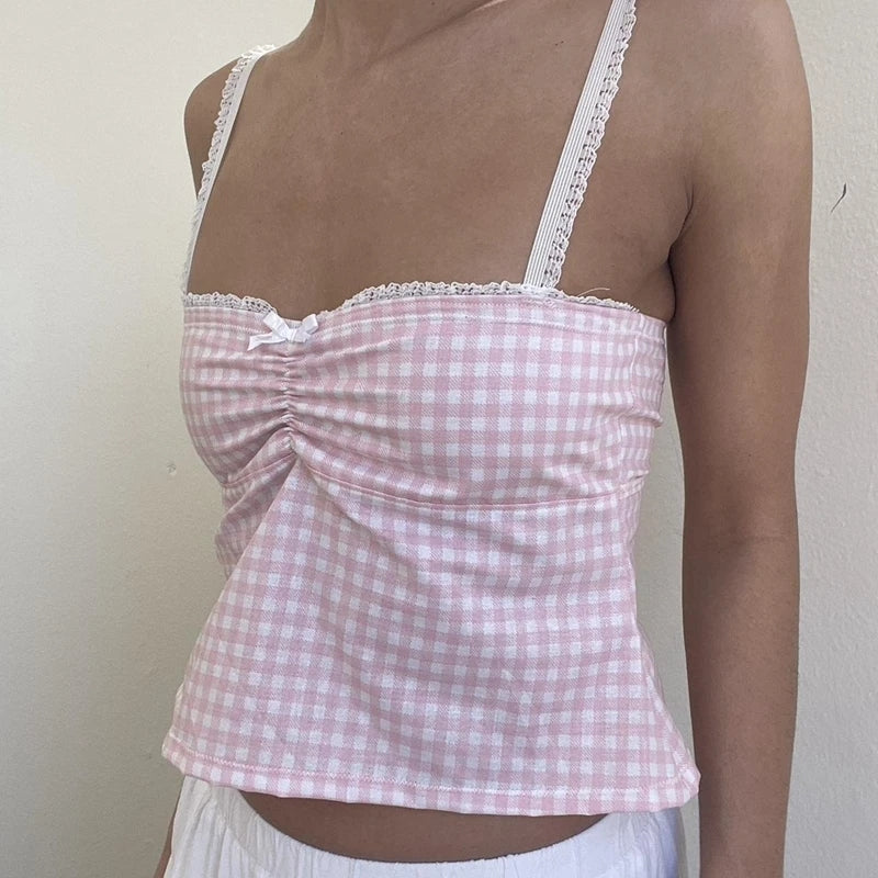Pink Plaid Bow Crop Top