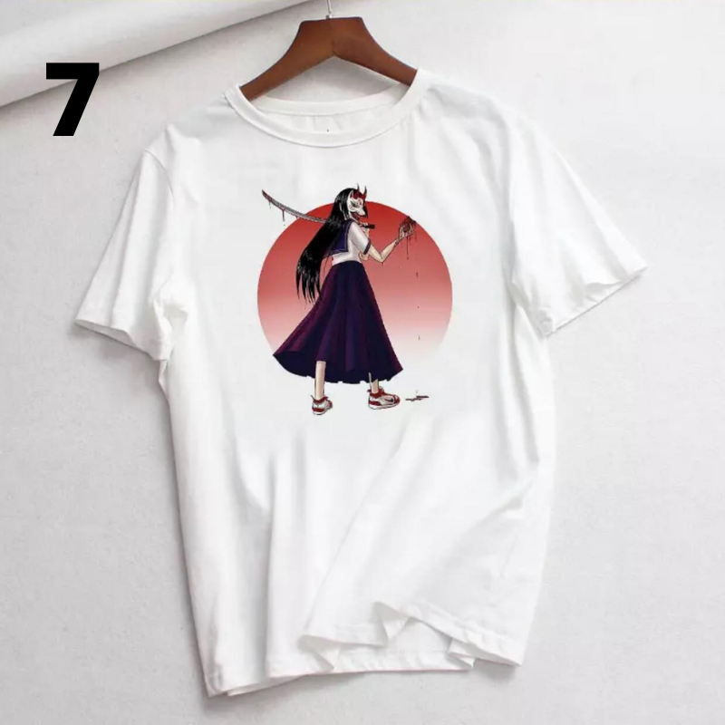 Anime Girl Goth Punk Horror Cartoon Print Loose Short Sleeve Short T-shirt Tee Top Summer Casual E-Girl Kawaii Korean Japanese Harajuku Streetwear