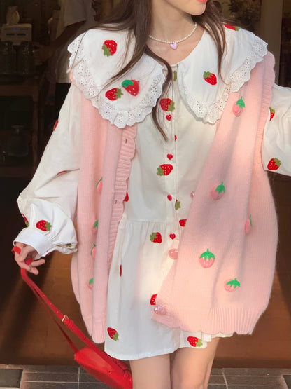 Strawberry Peterpan Collar Ruffle Mini Dress