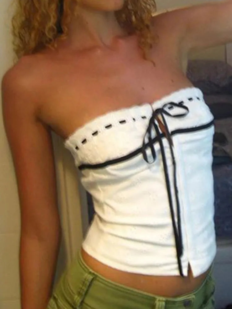 White Lace Up Corset Sleeveless Crop Top