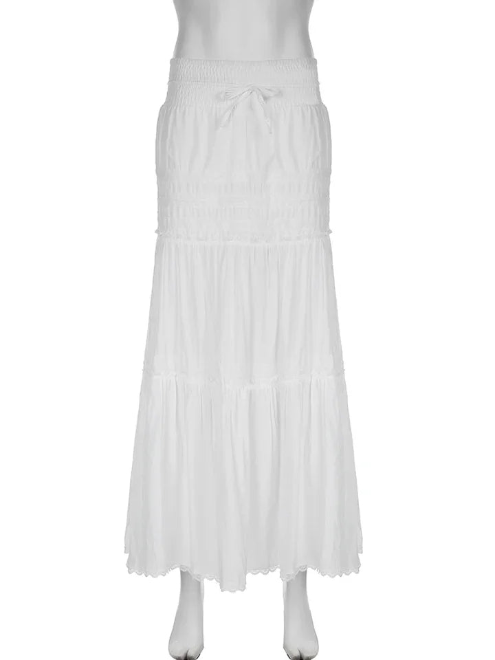 White Low Waist Maxi Skirt