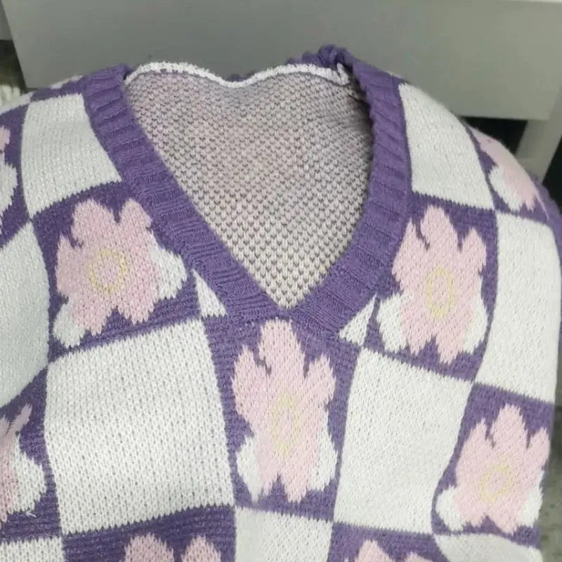Purple Flower Knit Sweater Vest