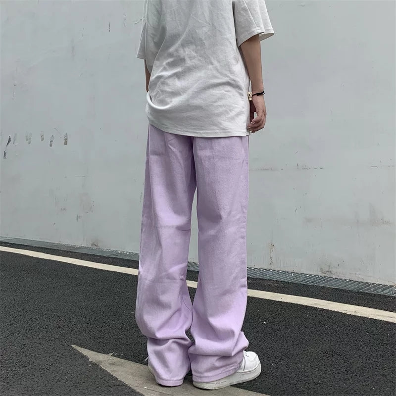 Cute Vintage Purple Baggy Loose Straight High Waisted Pants Wide Leg Denim Trousers Aesthetic Casual Summer E-Girl Kawaii Korean Japanese Harajuku
