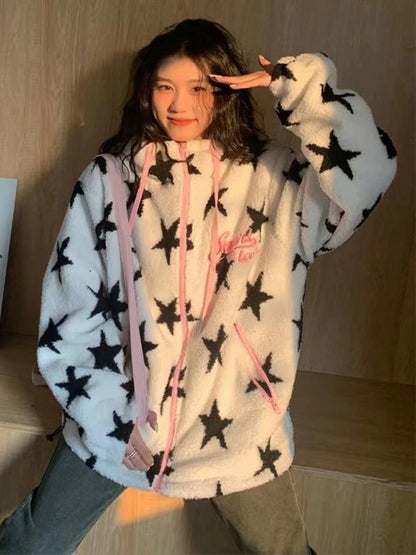 Star Print Pink Zipper Jacket