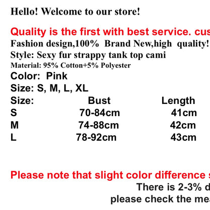 Cute Sexy Pink Lace Up Fluffy Fur Crop Top Camisole Tank Spaghetti T-shirt Tee Shirt E-Girl Kawaii Korean Japanese Harajuku Retro Streetwear Fashion
