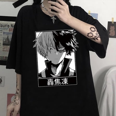 Japanese Anime Superhero Cartoon Print Short Sleeve Shirt T-shirt