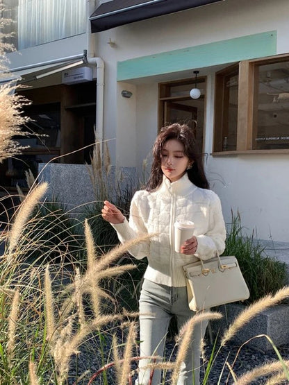 White Turtleneck Zipper Sweater