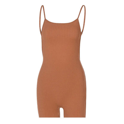 Brown Backless Knit Romper