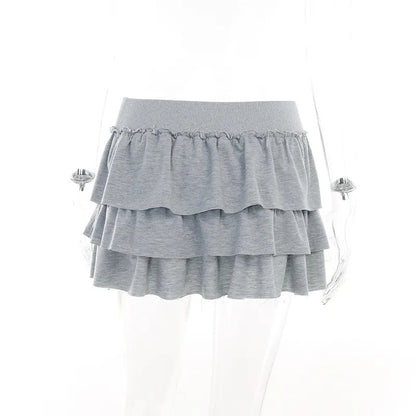 Grey Ruffle Low Rise Pleated Skirt