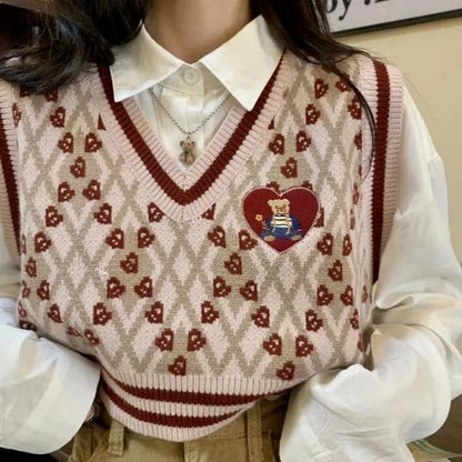 Teddy Bear Embroidery Sweater Vest