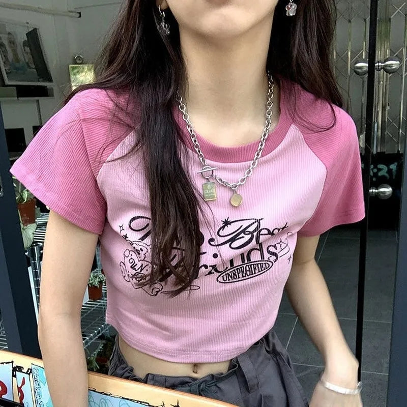 Pink Vintage Print Short Sleeve T-shirt
