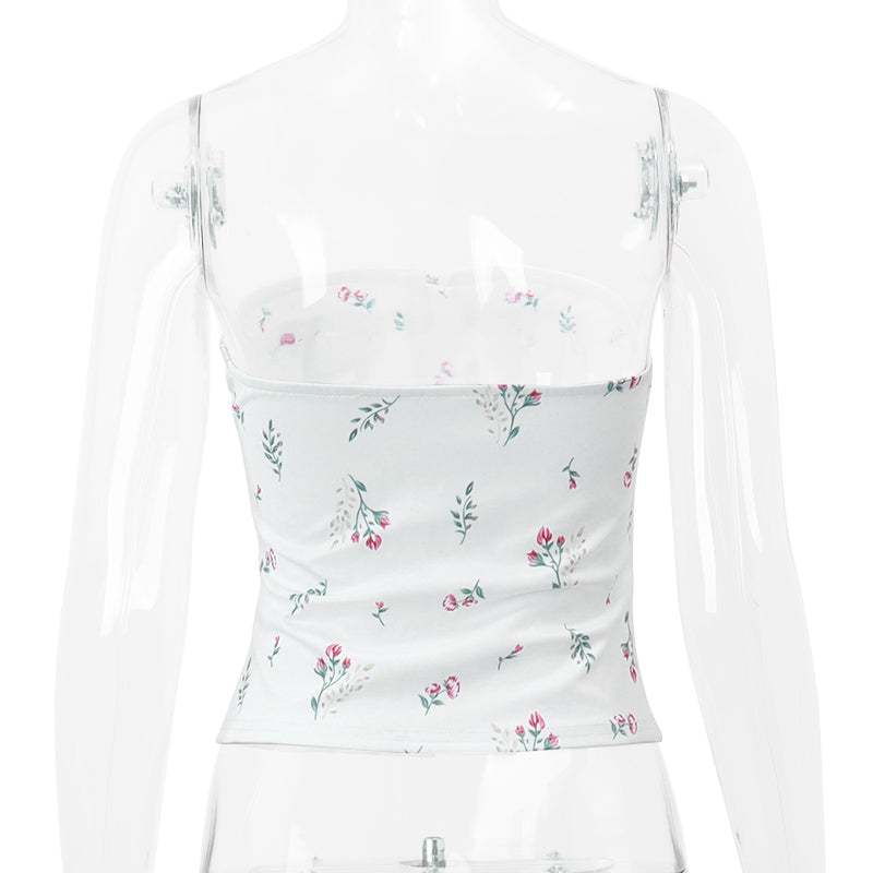 White Floral Zipper Tube Top