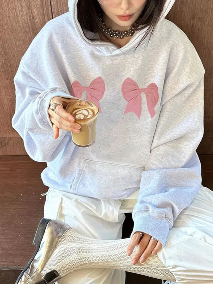 Bow Print Loose Hoodie