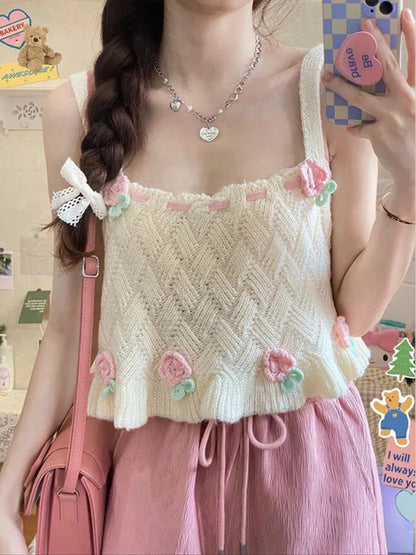 Sweet Floral Knit Vest Tank Top