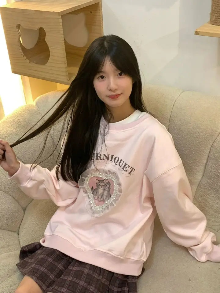 Pink Cat Heart Sweatshirt