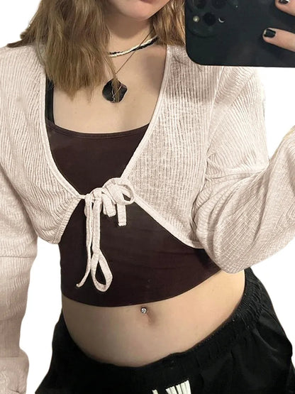 Y2K Crochet Long Sleeve Shrug