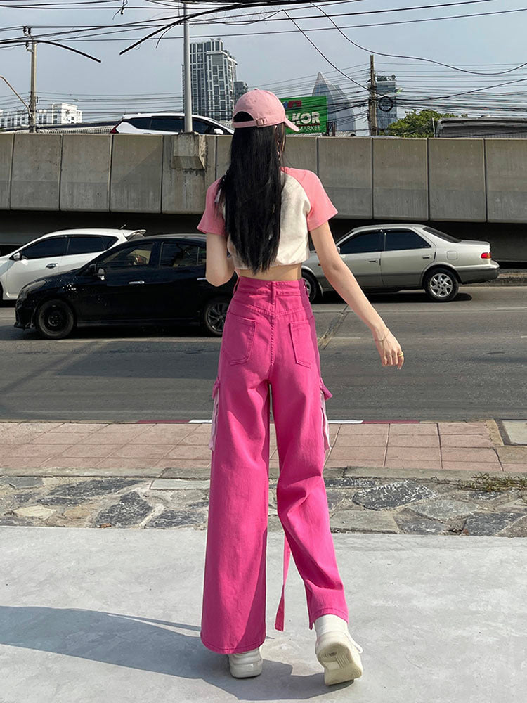 Pink Patchwork Baggy Cargo Pants