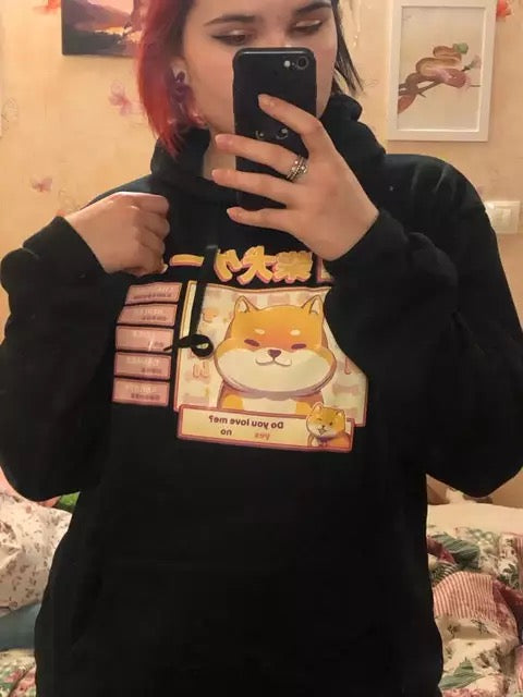 Cute Pastel Shiba Inu Dog Cartoon Print 90s Oversized Hoodie Sweater Sweatshirt Pullover Winter E-Girl Kawaii Korean Japanese Harajuku Streetwear