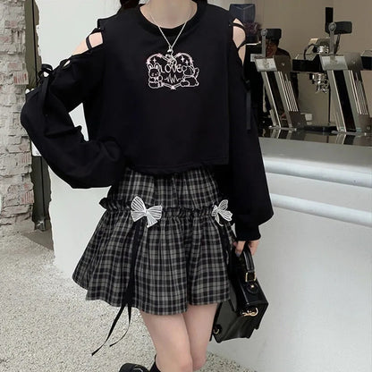 Black Plaid A-Line High Waist Mini Skirt